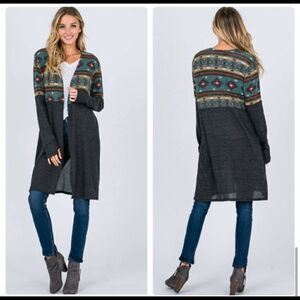 Tribal Print Midi Length Cardigan